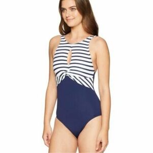 Tommy Bahama Mare Navy Channel Surfing Twist Front Hi Neck OnePiece Swimsuit 12